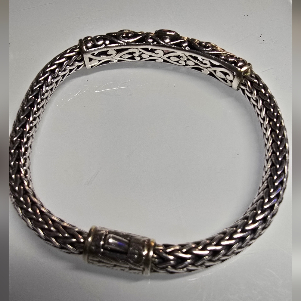 Samuel B. Behnam Sterling Silver and 18K Gold and Amethyst Bracelet. 7.5" - Picture 8 of 9
